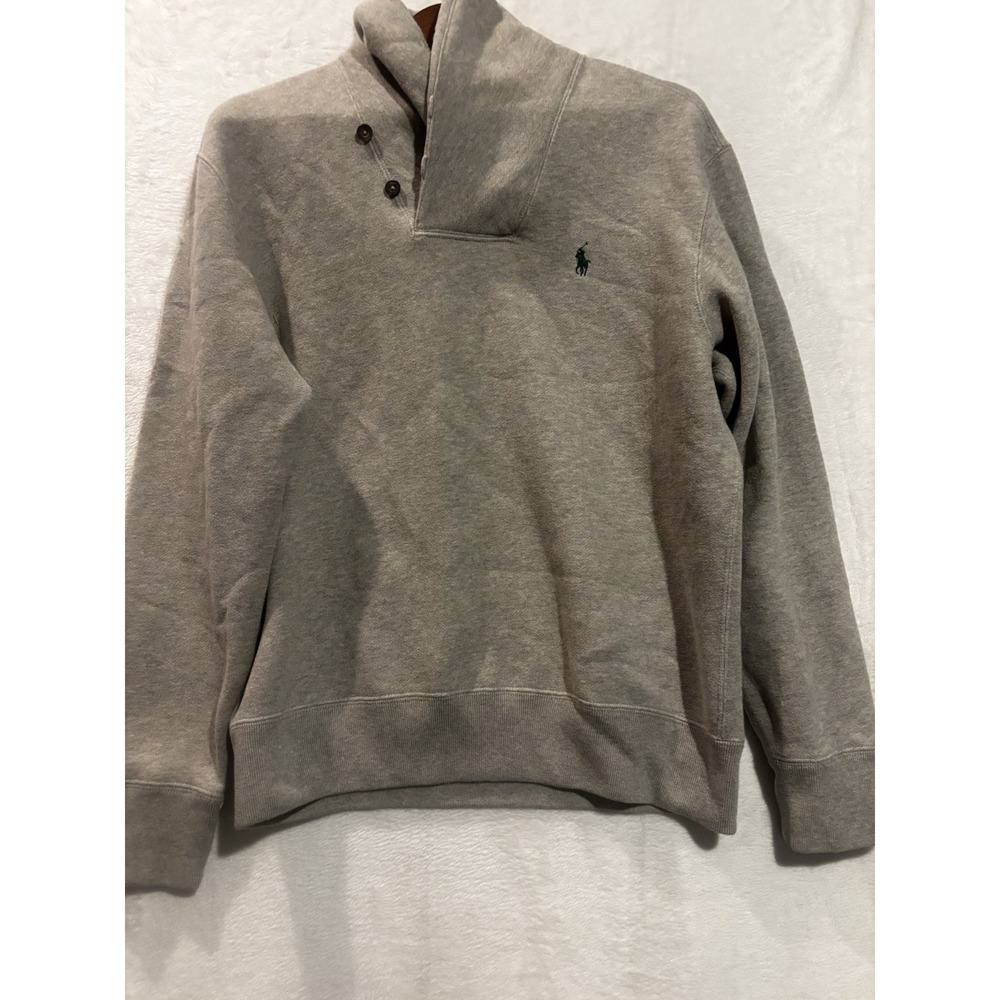 Polo Ralph Lauren Men's Sweater Button‎ Shawl Collar Gray Medium Green Pony Logo